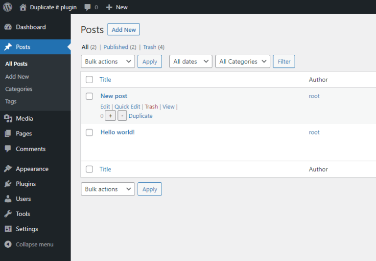 Settings for Duplicate option with counter